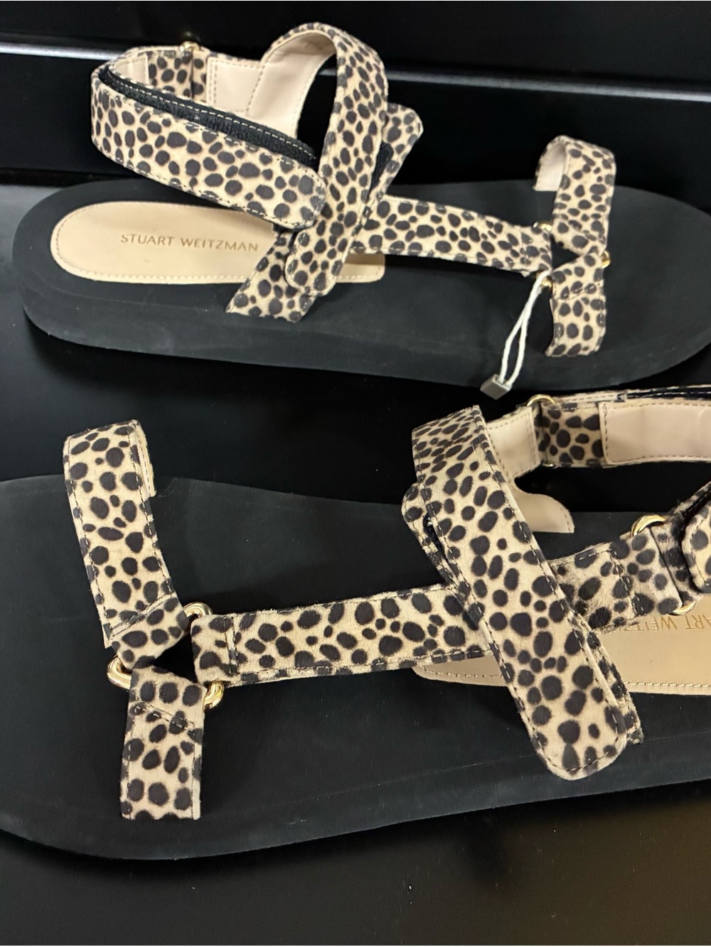 NWT Stuart Weitzman Leopard-Print Strappy Sandals - Beige/Black Sz 12 - Picture 3 of 5